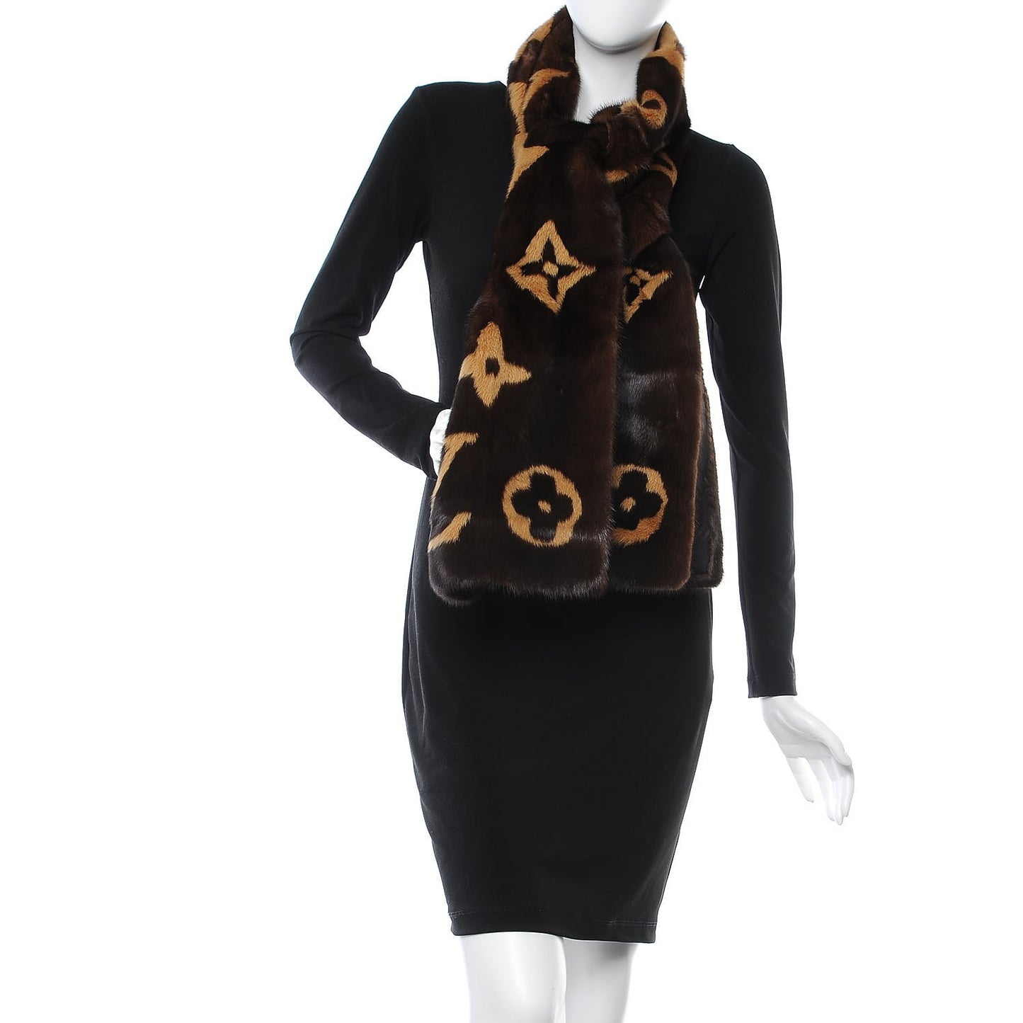 Monogram Mink Fur Stole Brown