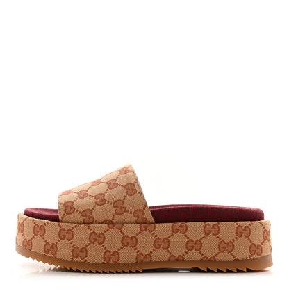 Gucci Canvas GG Monogram Angelina Platform Slide Sandals 37 Beige Ruggine 1 of 8