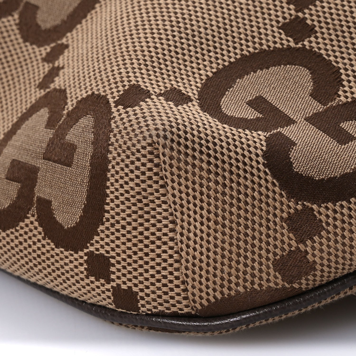 Gucci Monogram Jumbo GG Textured Dollar Calfskin Web Belt Bag Camel Ebony New Acero 10 of 11