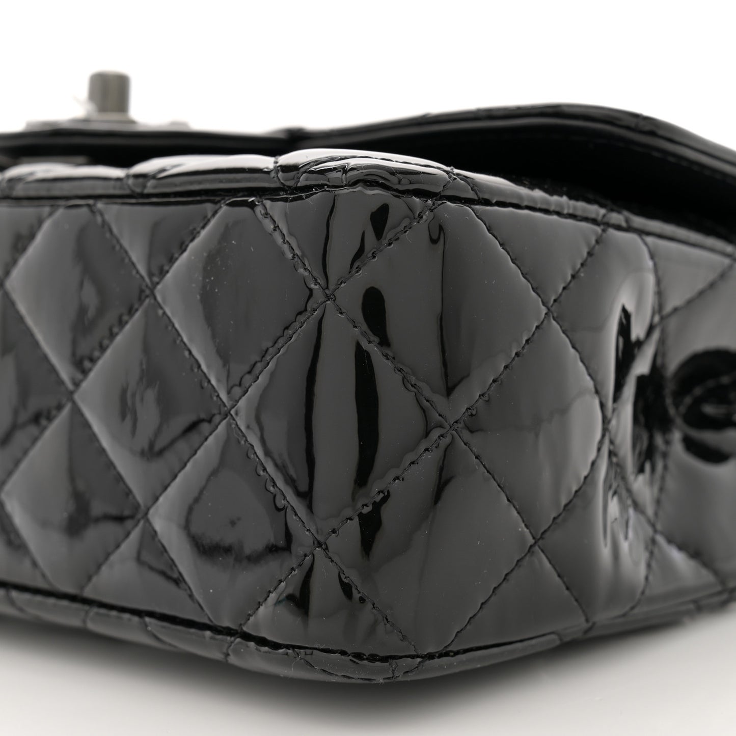 Patent Calfskin Quilted Mini Rectangular Flap So Black