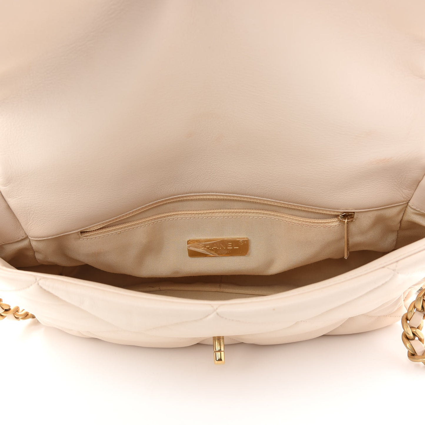 Lambskin Quilted Large Chanel 19 Flap Beige