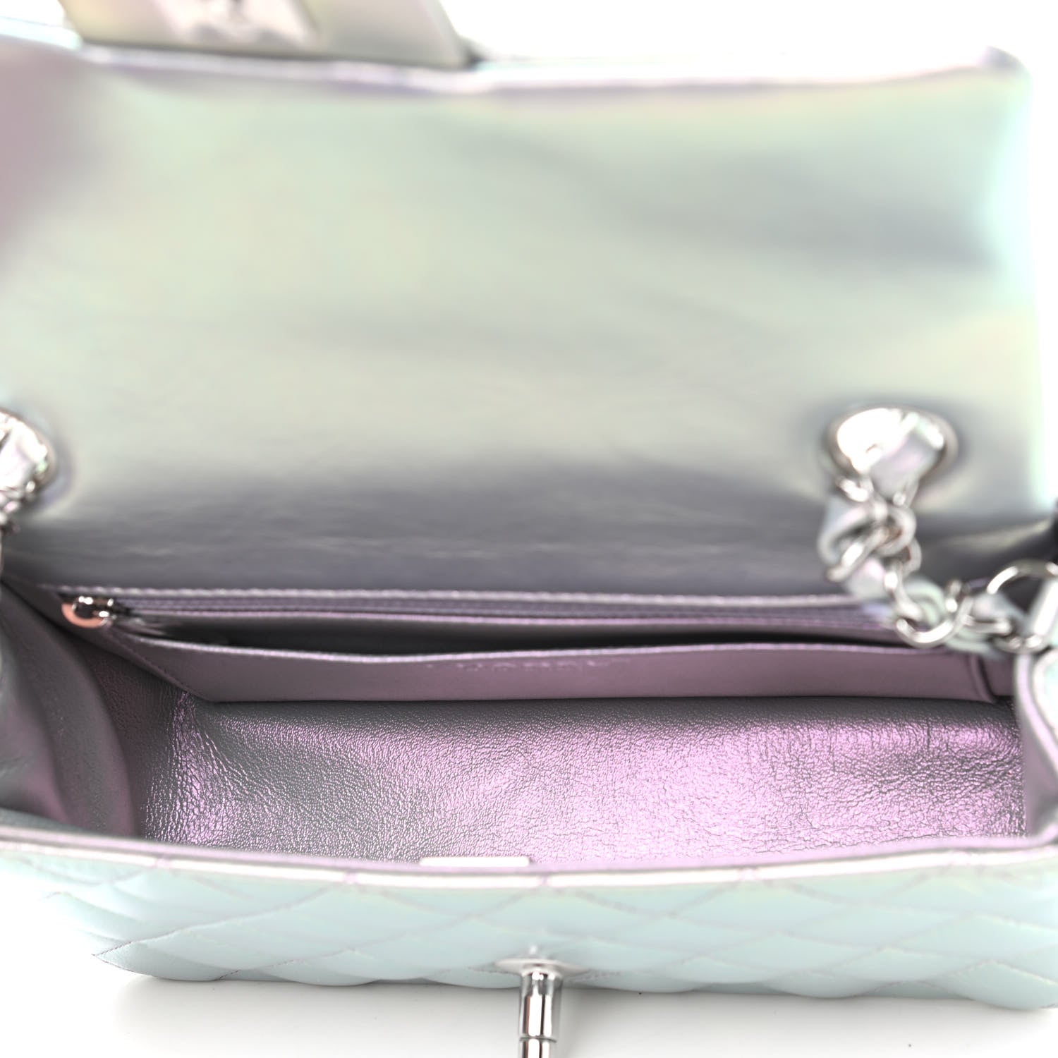 Chanel Iridescent Calfskin Quilted Mini Rectangular Flap Light Purple 4 of 10