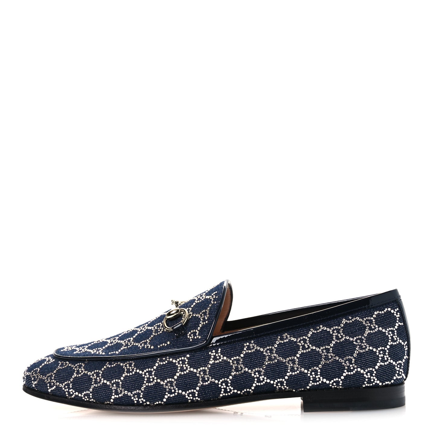 Denim Crystal GG Monogram Horsebit Womens Jordaan Loafers 39.5 Deep Blue Blue Milad