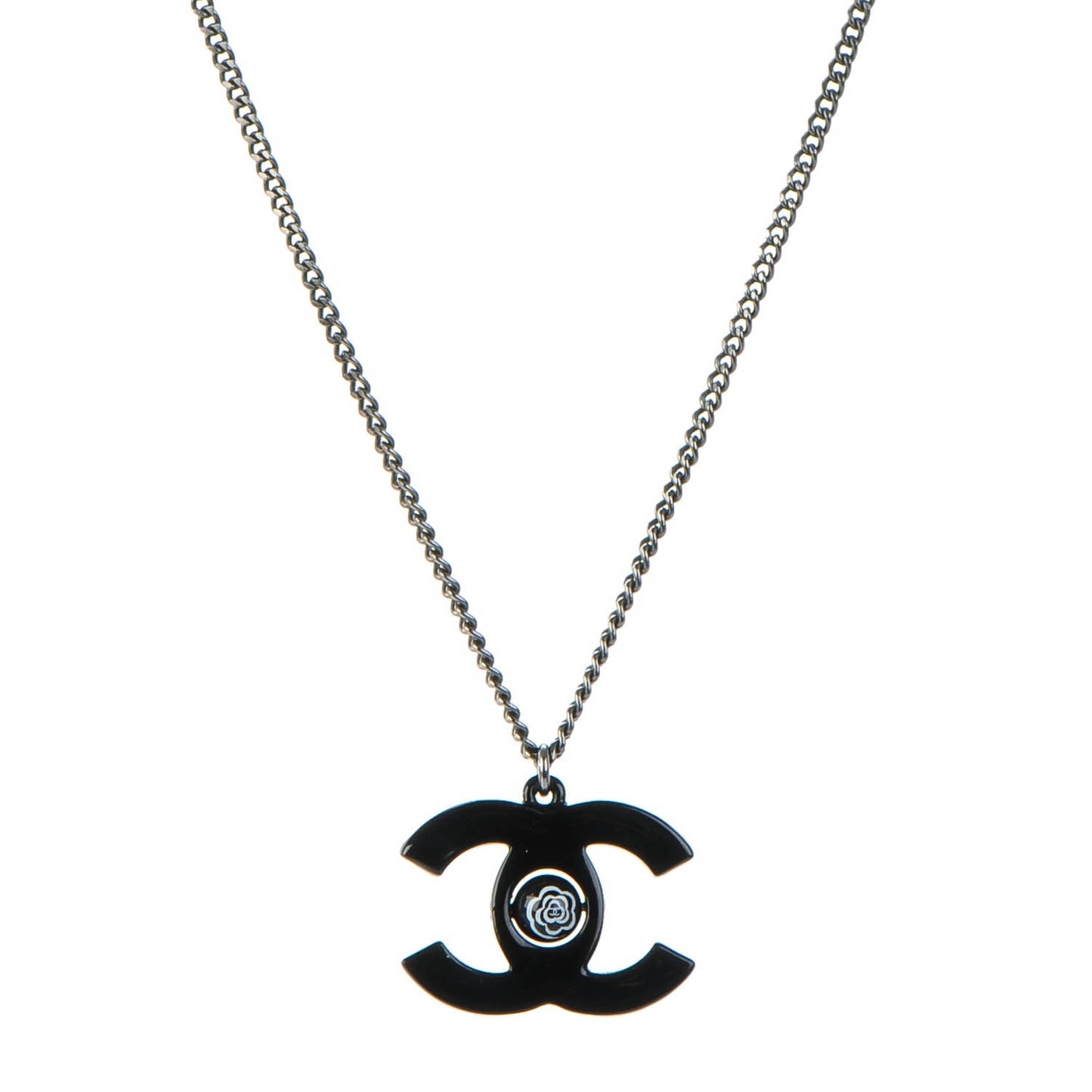 Enamel Camellia CC Necklace Black