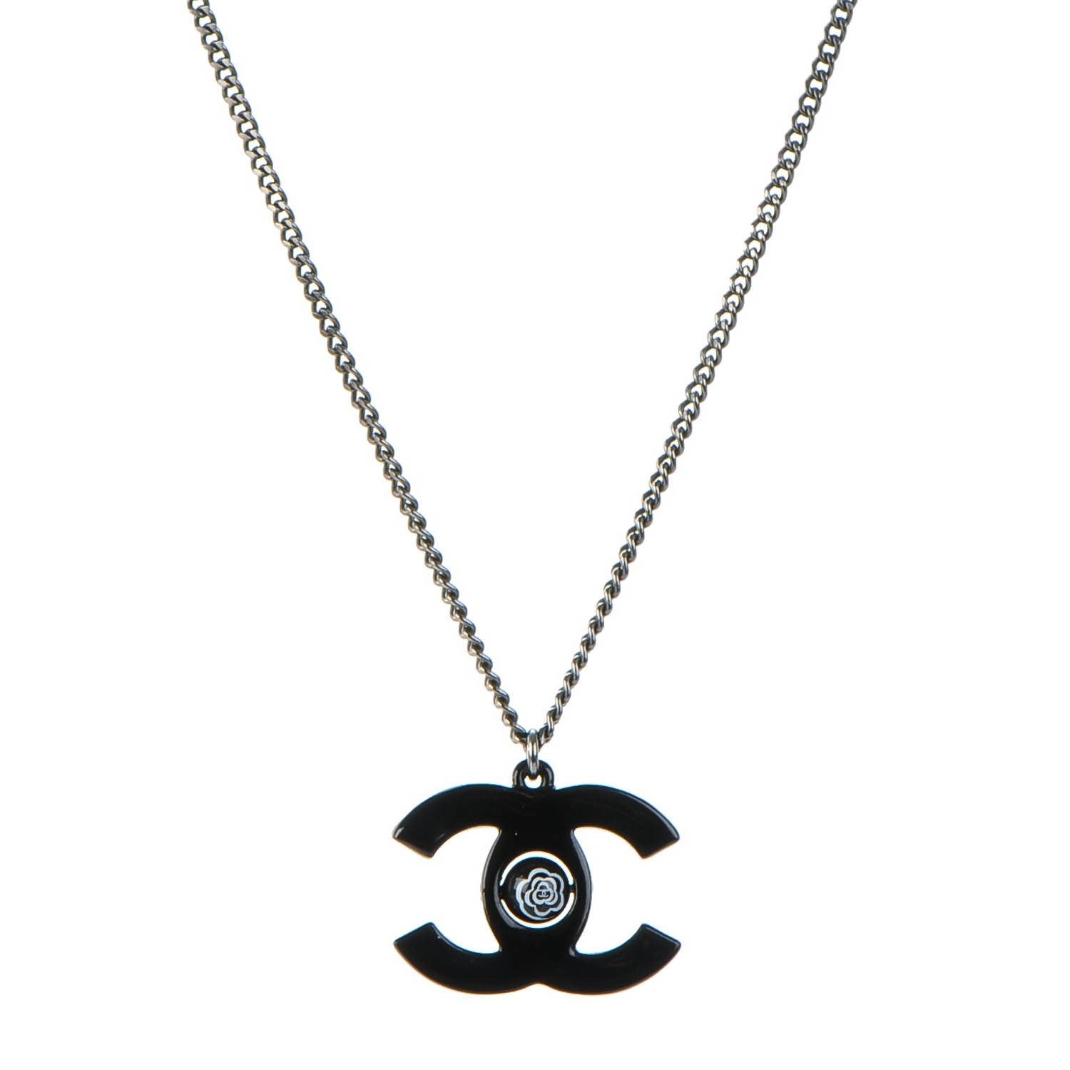 Chanel Enamel Camellia CC Necklace Black 1 of 6