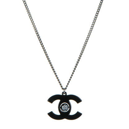 Chanel Enamel Camellia CC Necklace Black 1 of 6