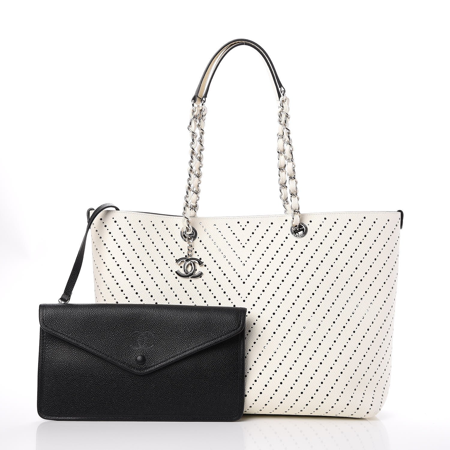 Chanel Perforated Grained Calfskin Large Shopping Tote White 3 of 8
