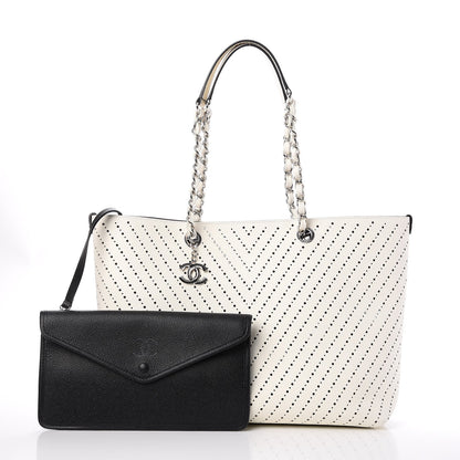 Chanel Perforated Grained Calfskin Large Shopping Tote White 3 of 8