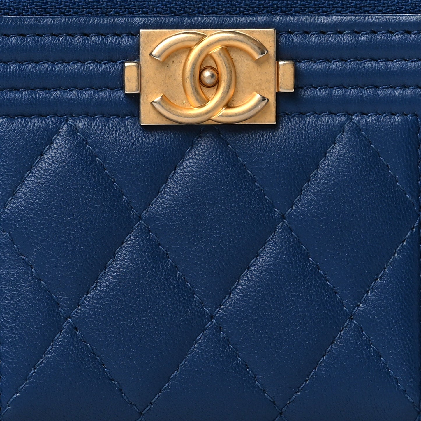 Lambskin Quilted Boy Zip Around Coin Purse Wallet Blue
