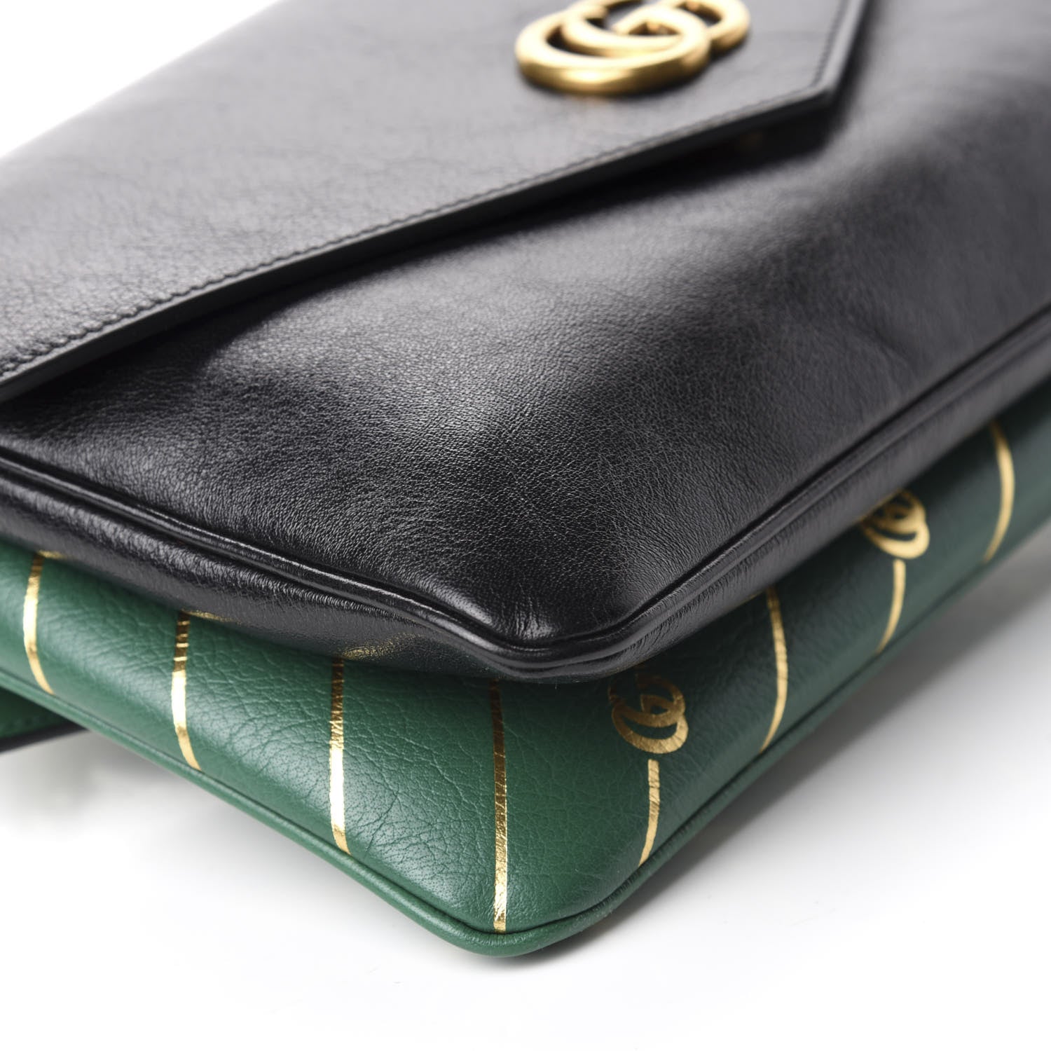 Gucci Calfskin Diagonal GG Medium Thiara Double Envelope Shoulder Bag Emerald Green Black 7 of 11