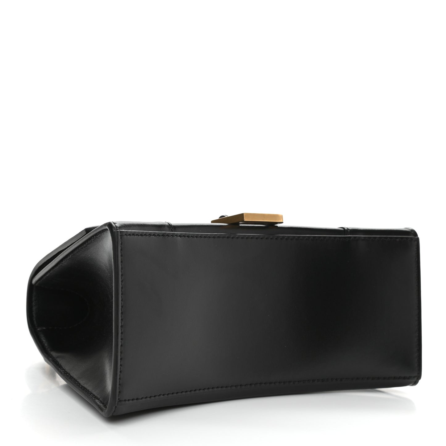 Shiny Box Calfskin Small Hourglass Top Handle Bag Black