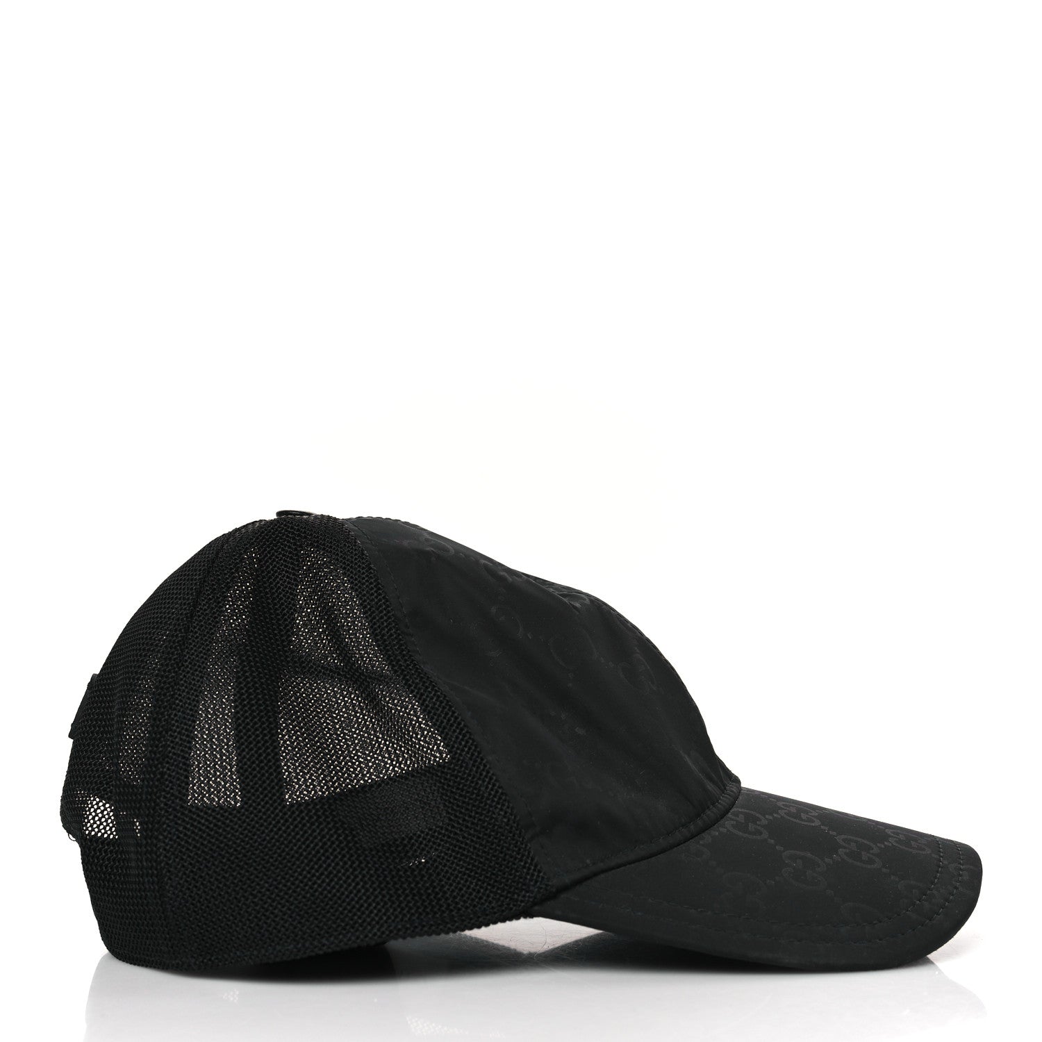 Gucci Nylon Light Mesh Dollar Calfskin GG Monogram Baseball Hat L Black 4 of 8