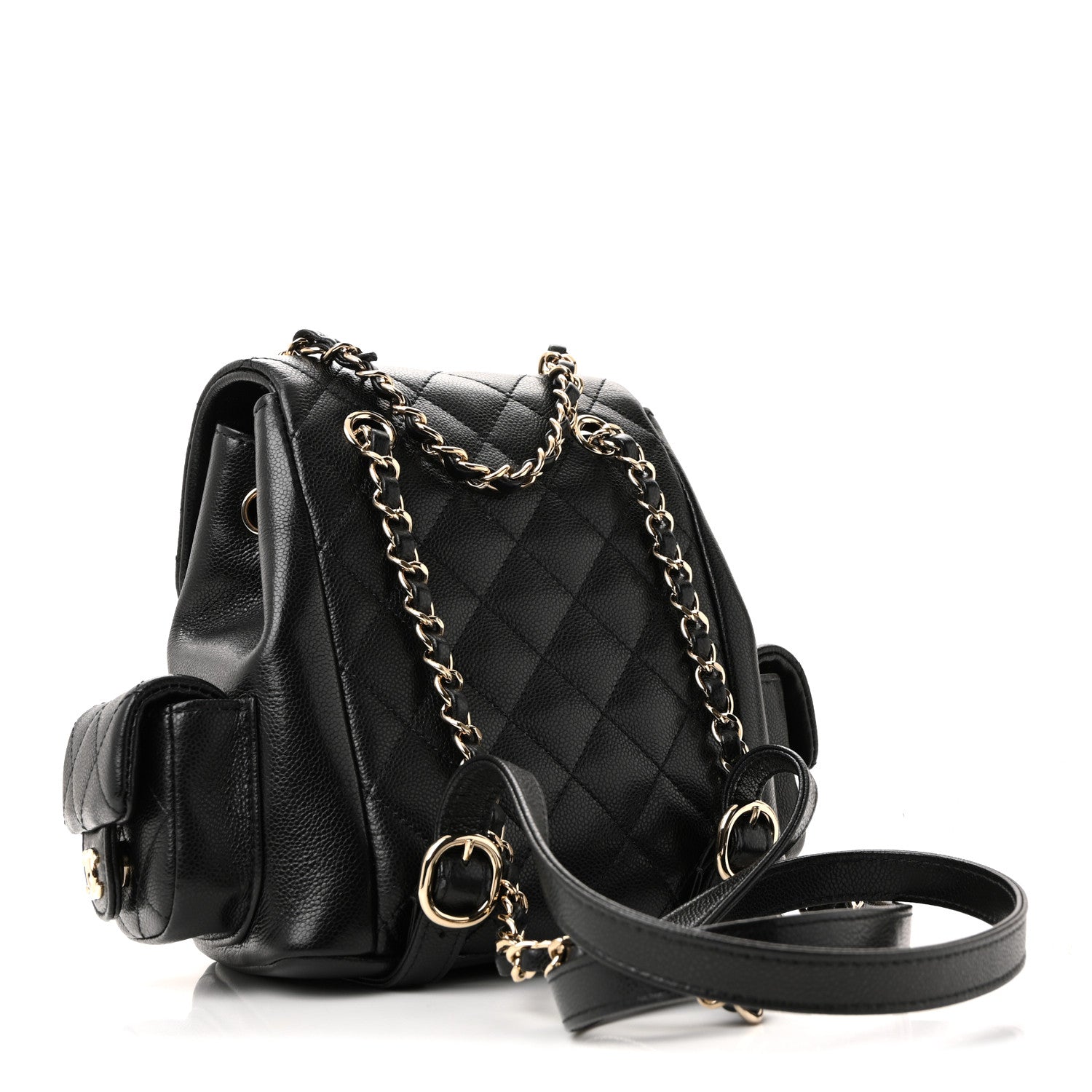 Chanel Shiny Caviar Quilted Small Duma Pockets Drawstring Backpack Black 3 of 12