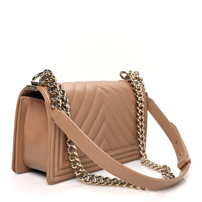 Chanel Caviar Chevron Quilted Medium Boy Flap Dark Beige 3 of 8
