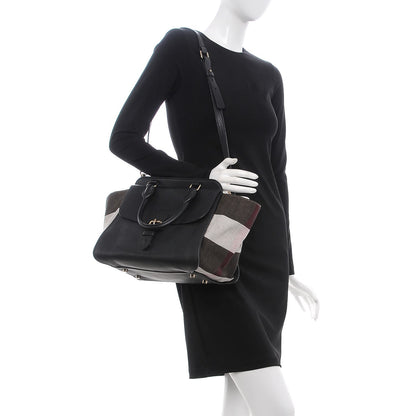 Burberry Mega Check Grained Calfskin Medium Harcourt Satchel Black 2 of 12