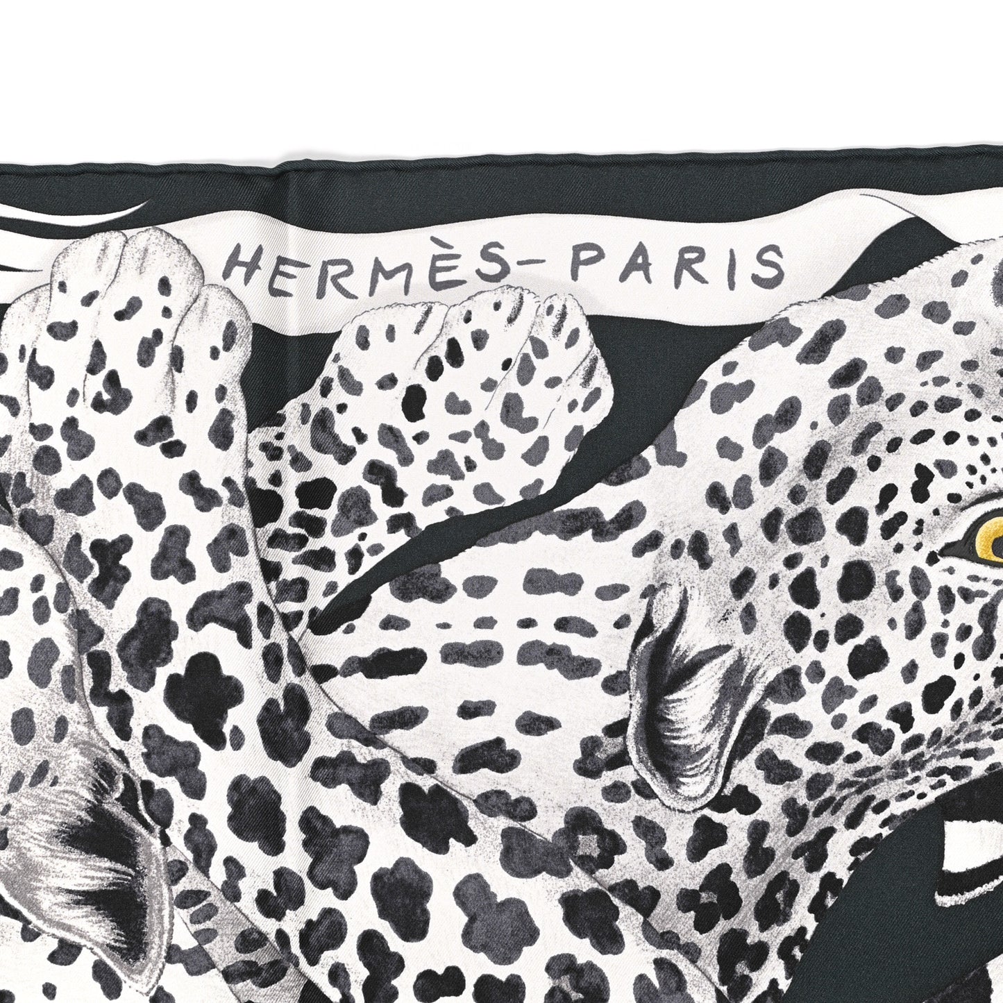 Silk Twill Lazy Leopardesses Scarf 90 Vert Black Gris