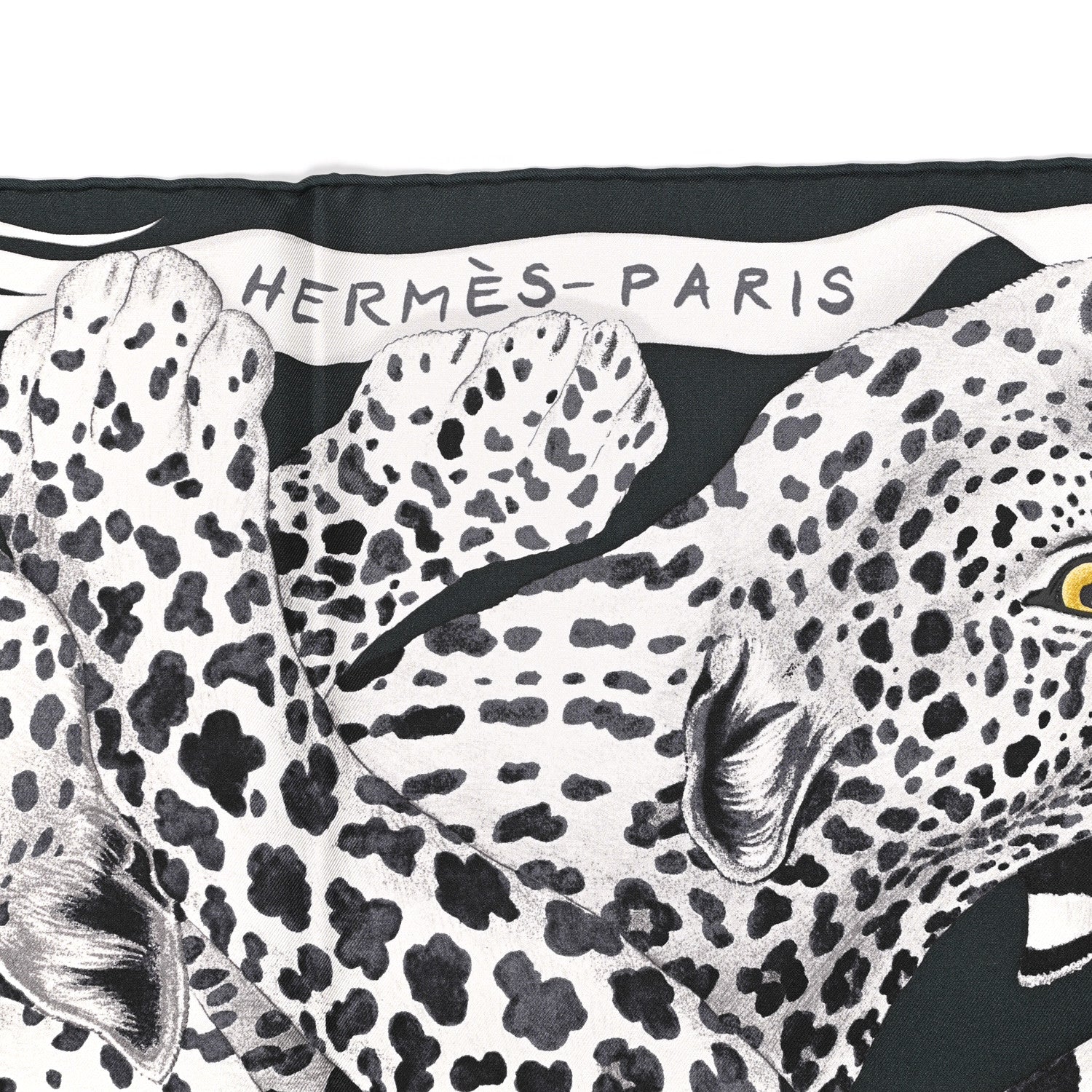 Hermes Silk Twill Lazy Leopardesses Scarf 90 Vert Black Gris 2 of 6