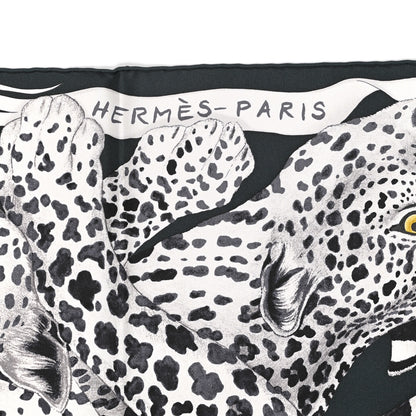 Hermes Silk Twill Lazy Leopardesses Scarf 90 Vert Black Gris 2 of 6