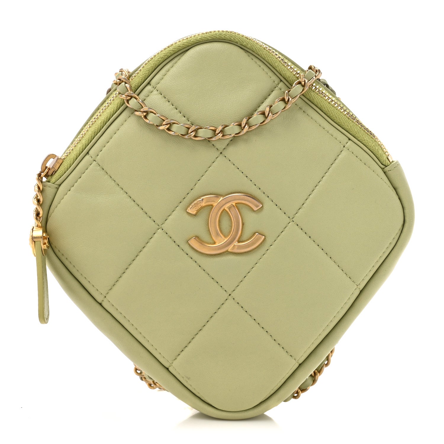 Chanel Lambskin Quilted Diamond Clutch With Chain Light Green 1 of 11