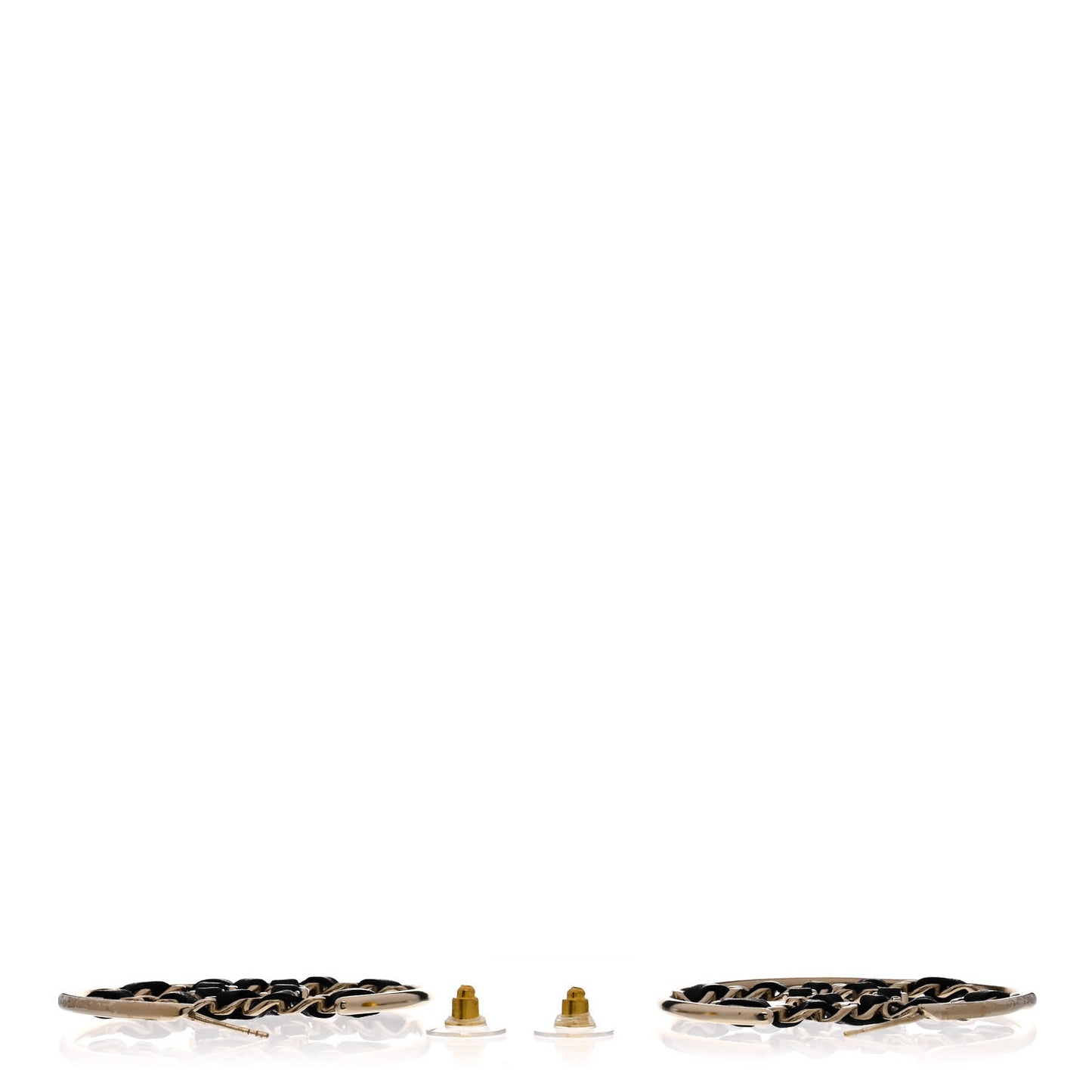 Lambskin CC Chain Hoop Earrings Black Gold