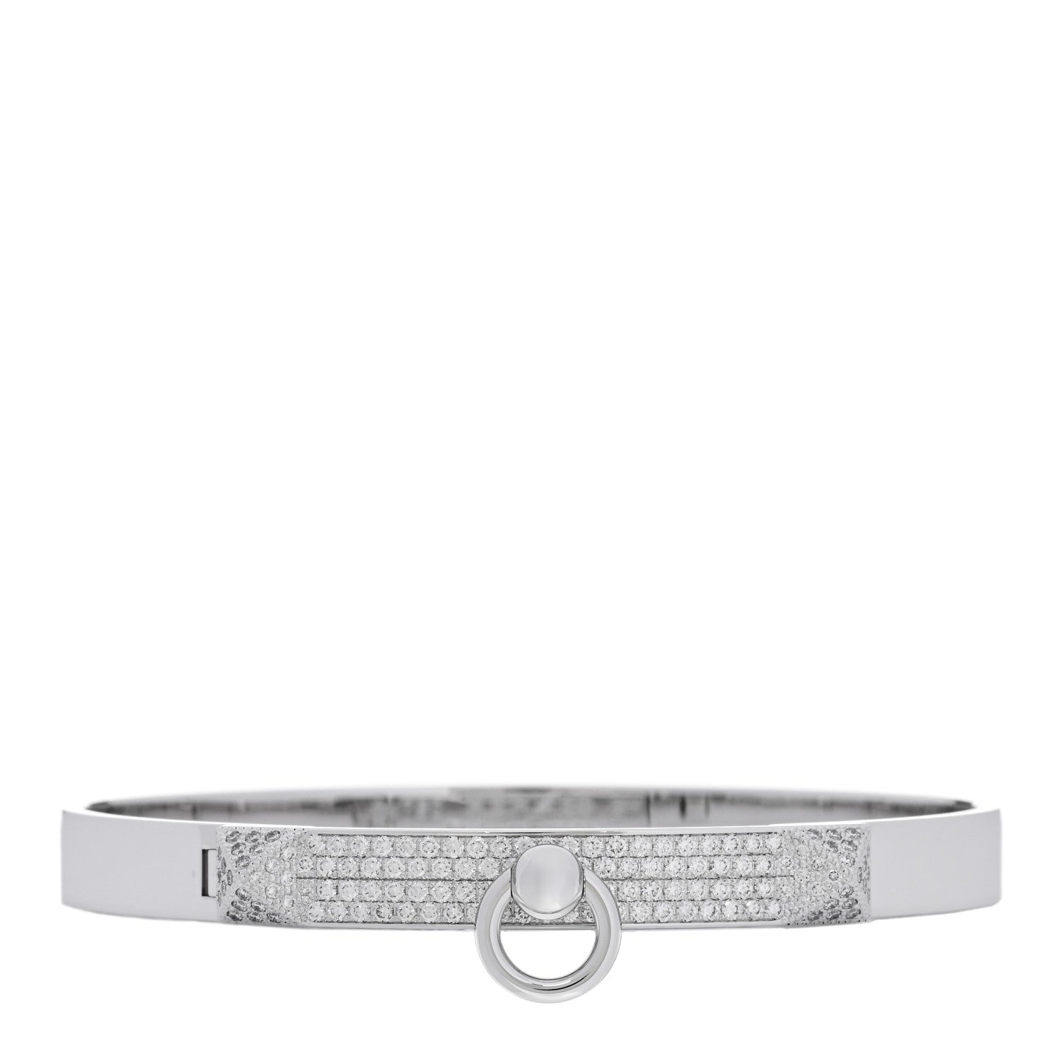 Hermes 18K White Gold Pave Diamond PM Collier De Chien Bracelet SH 1 of 4