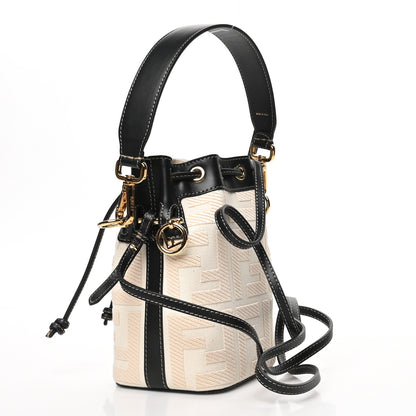 Fendi Canvas Vitello King F is Fendi FF Embroidered Mini Mon Tresor Bucket Bag Grezzo Black 2 of 6