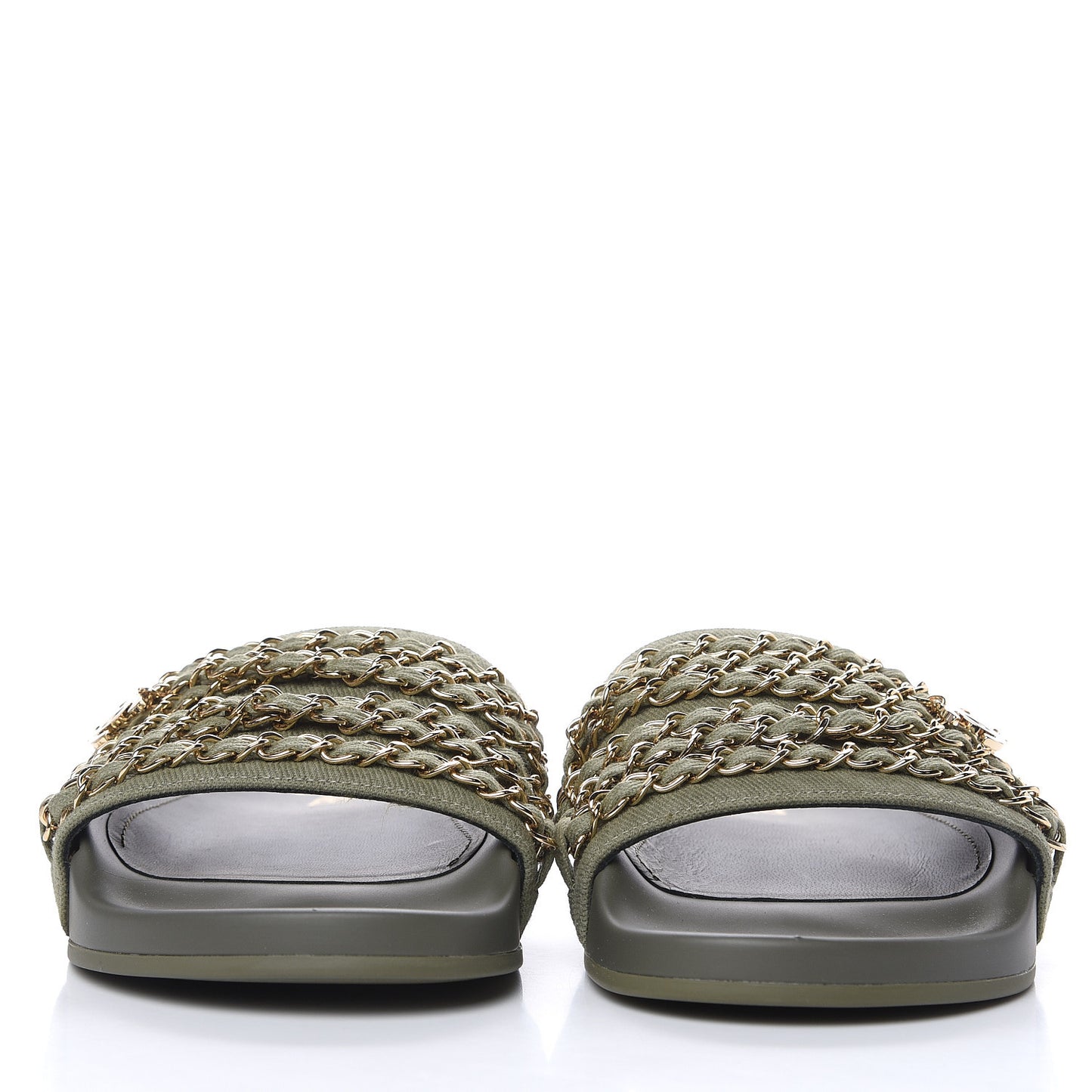 Canvas Chain Flat Sandals 37 Khaki