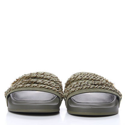 Chanel Canvas Chain Flat Sandals 37 Khaki 2 of 9