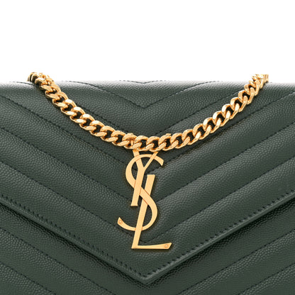 Saint Laurent Grain De Poudre Matelasse Chevron Monogram Chain Wallet Vert Fonce 8 of 12