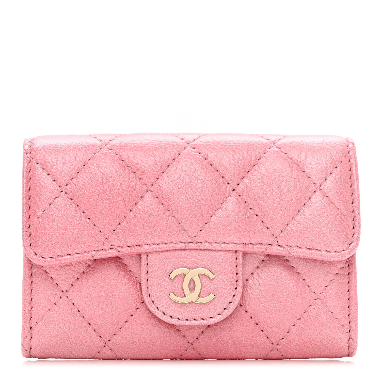 Chanel Cloudy Pearly Goatskin Quilted Flap Card Holder Wallet Light Pink 1 of 8