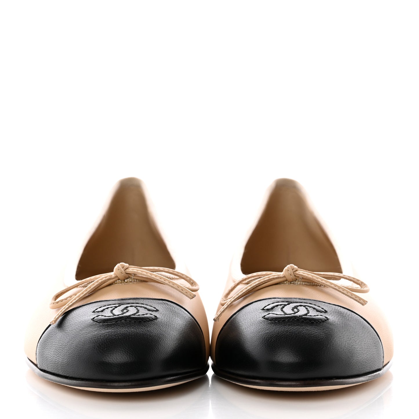 Lambskin Cap Toe Ballerina Flats 39.5 Beige Black