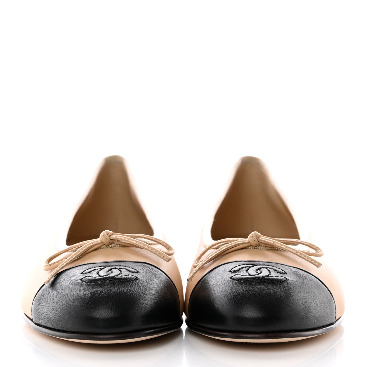 Chanel Lambskin Cap Toe Ballerina Flats 39.5 Beige Black 2 of 20