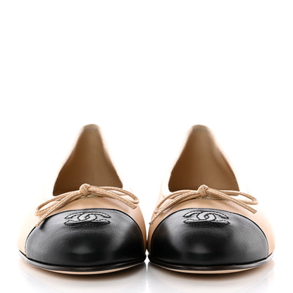Chanel Lambskin Cap Toe Ballerina Flats 39.5 Beige Black 2 of 20