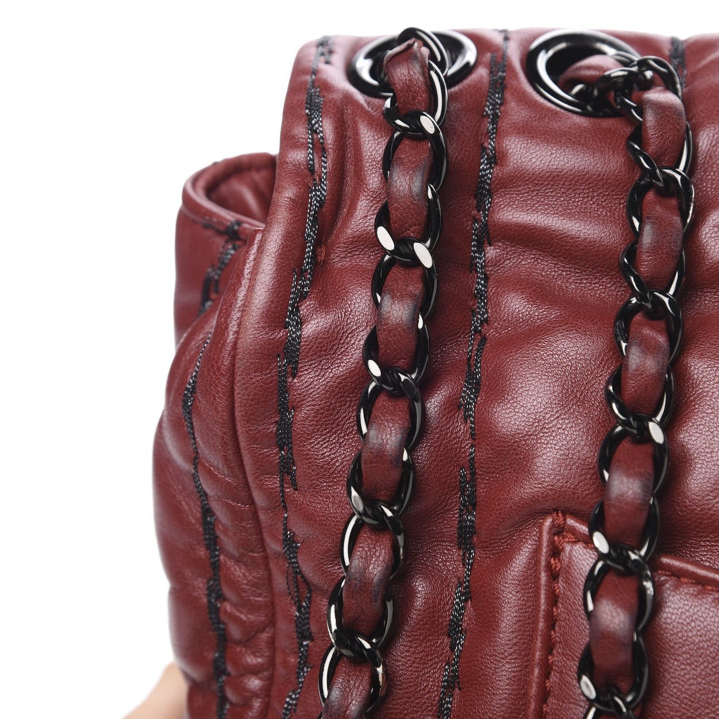 Lambskin Vertical Stitch Jumbo Single Flap Dark Red