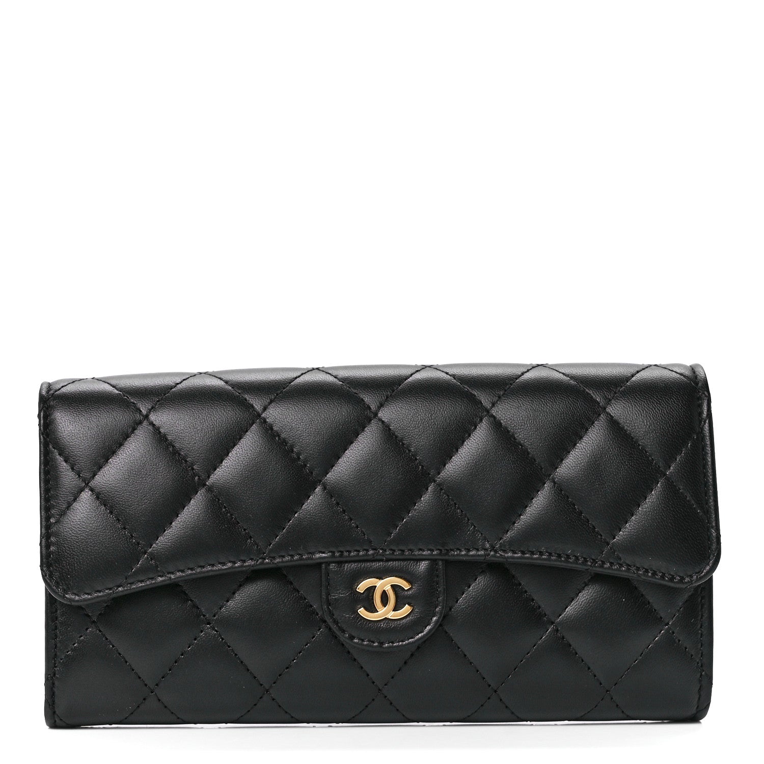 Chanel Lambskin Quilted Large Gusset Flap Wallet Black 1 of 12