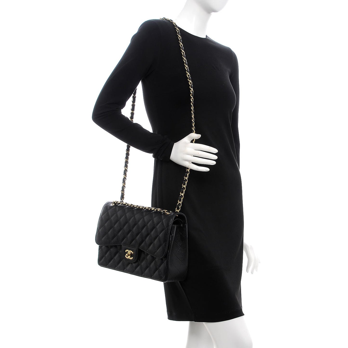 Caviar Quilted Jumbo Double Flap Black