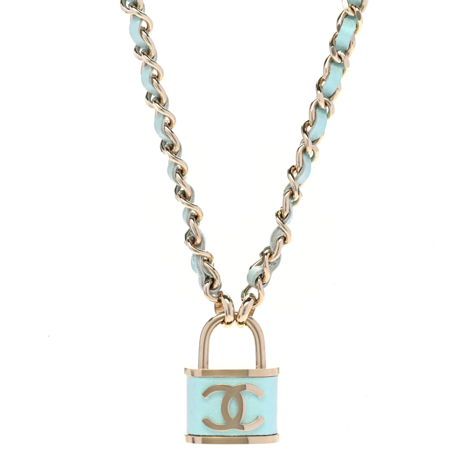 Chanel Metal Lambskin Lock Double Necklace Iridescent Blue 1 of 6