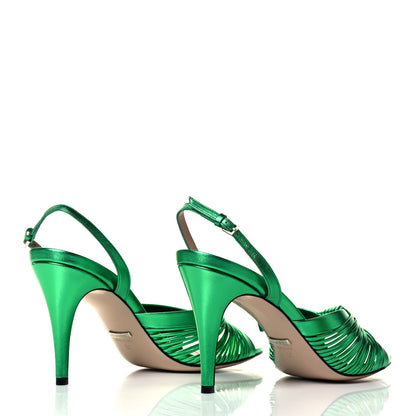 Gucci Metallic Nappa Crawford Knot Slingback Sandals 39 Green 4 of 7