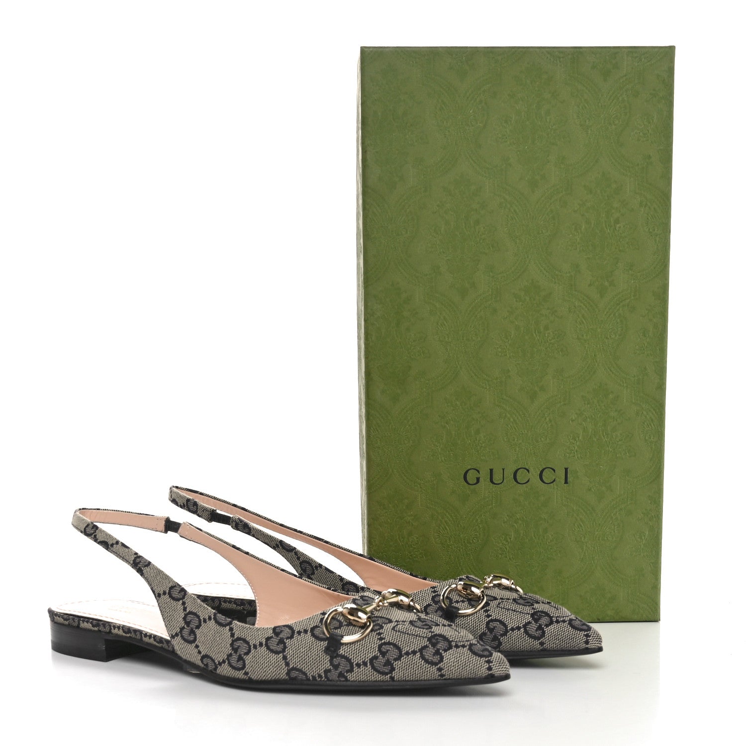 Gucci Monogram Horsebit Womens Slingback Ballet Flat 37 Beige Blue 9 of 9