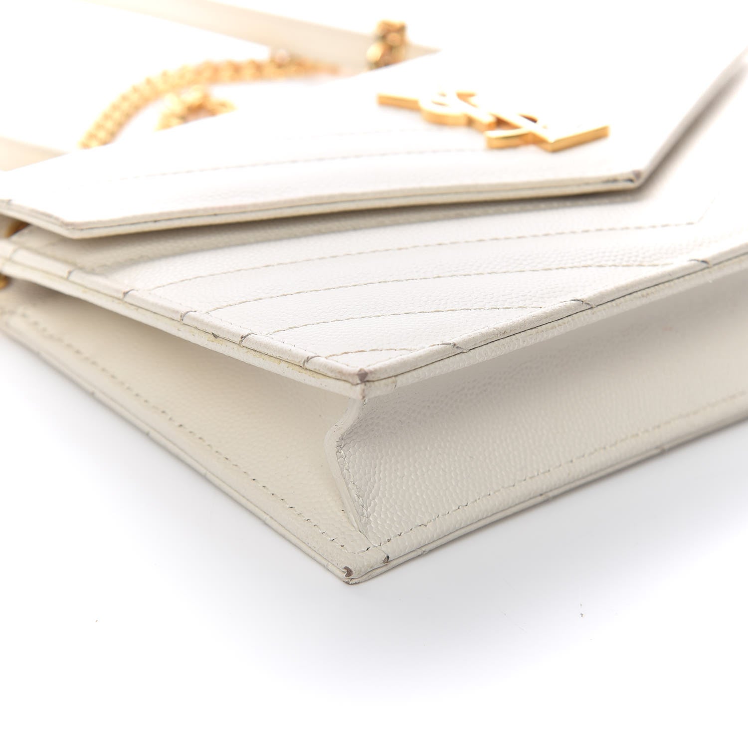 Saint Laurent Grain De Poudre Matelasse Chevron Monogram Envelope Chain Wallet Porcellana 5 of 14