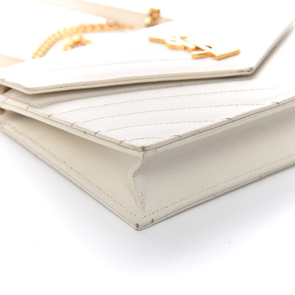 Saint Laurent Grain De Poudre Matelasse Chevron Monogram Envelope Chain Wallet Porcellana 5 of 14