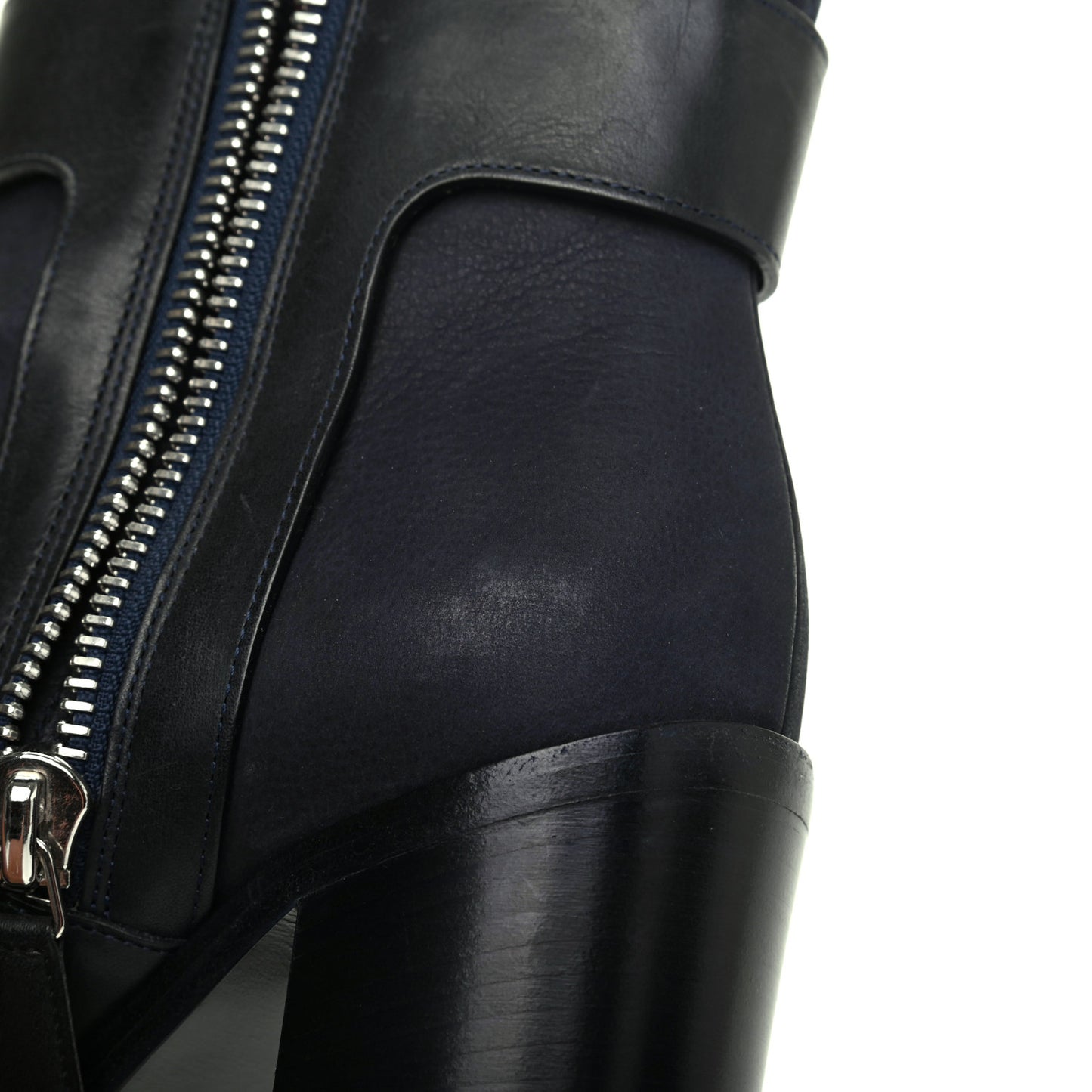 Calfskin Patent Cap Toe Short Ankle Boots 38 Navy Black
