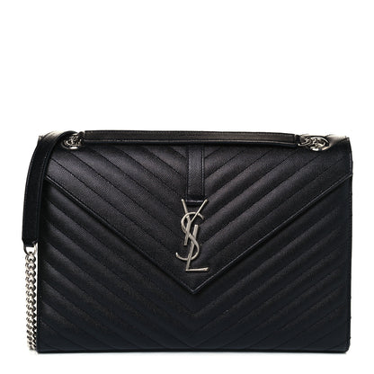 Saint Laurent Grain De Poudre Matelasse Chevron Large Monogram Satchel Black 1 of 11