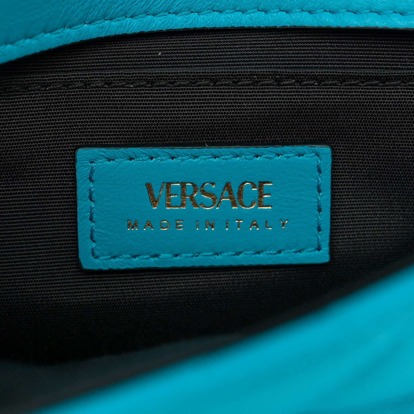 Nappa Quilted Small Medusa Chain Crossbody Blue