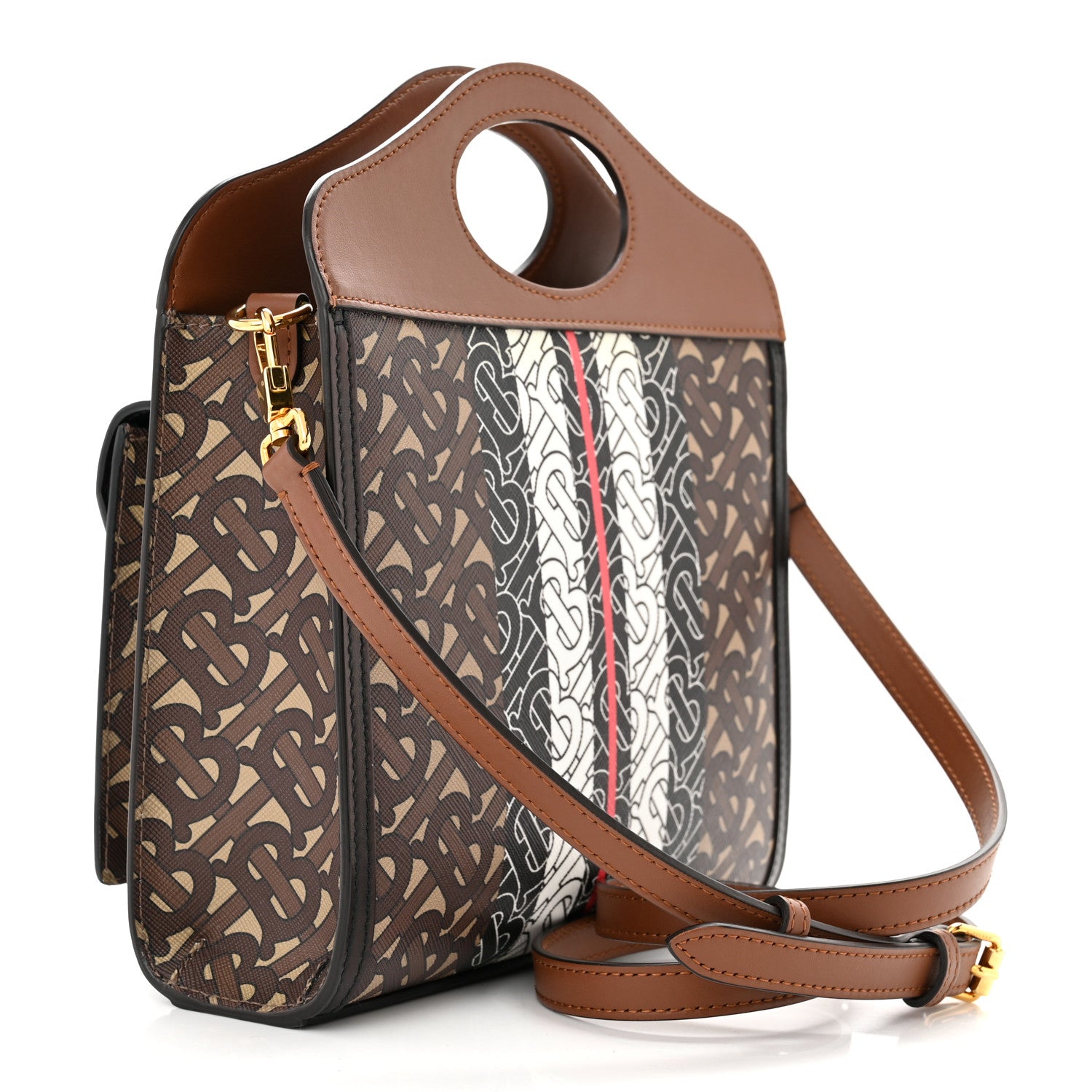 Burberry E-Canvas Monogram Stripe Mini Pocket Bag Bridle Brown 3 of 10