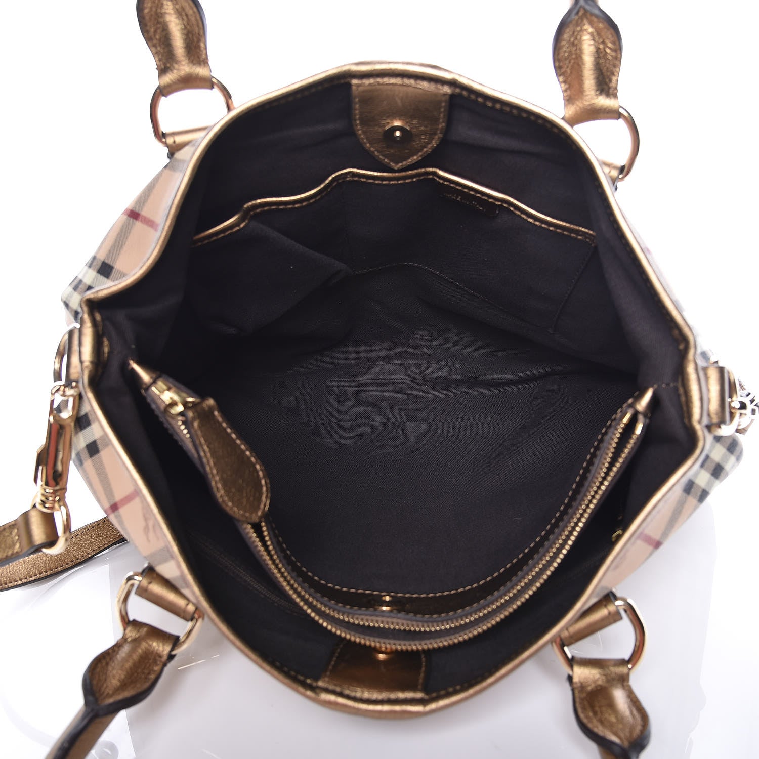Burberry Metallic Calfskin Haymarket Check Large Northfield Tote Gold 5 of 23