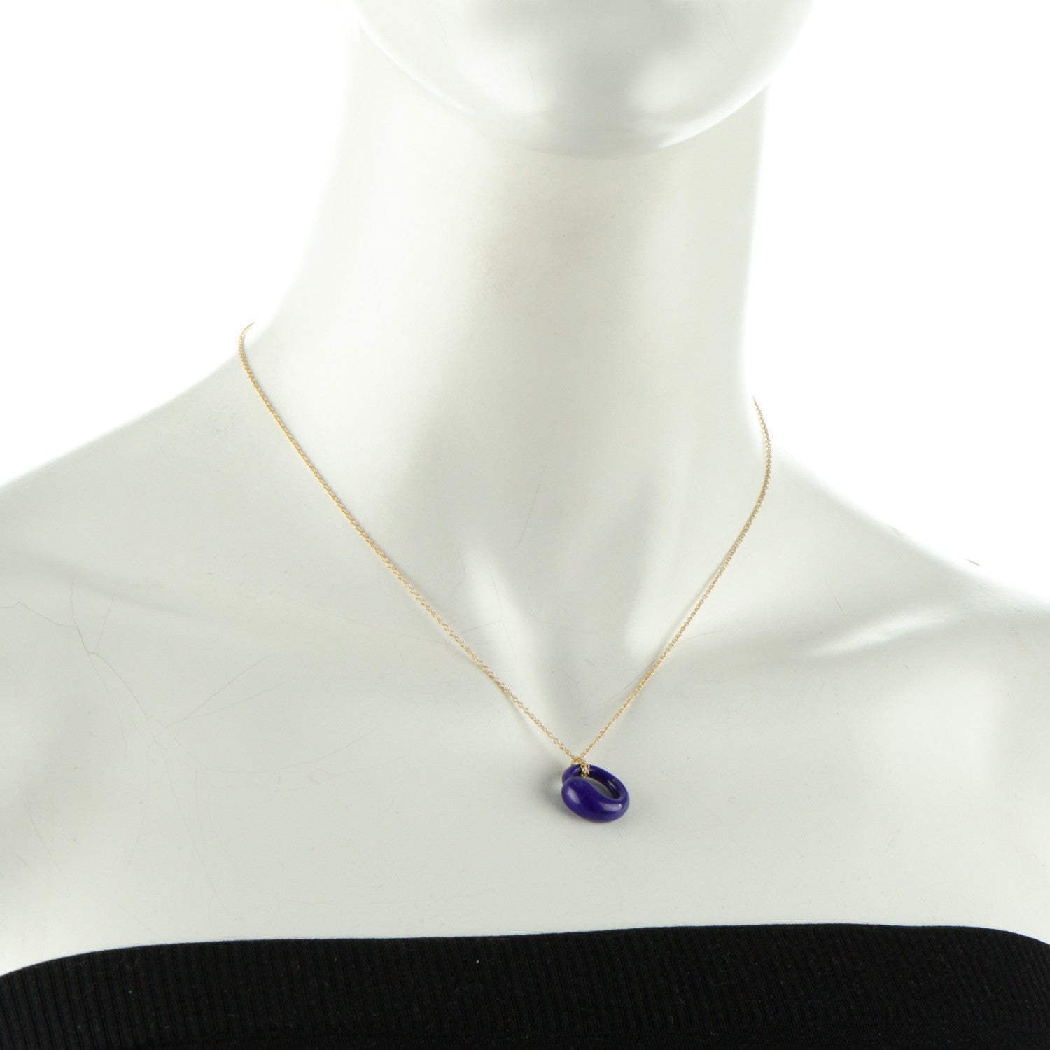 Tiffany 18K Yellow Gold Lapis Lazuli Elsa Peretti Eternal Circle Pendant Necklace 2 of 5