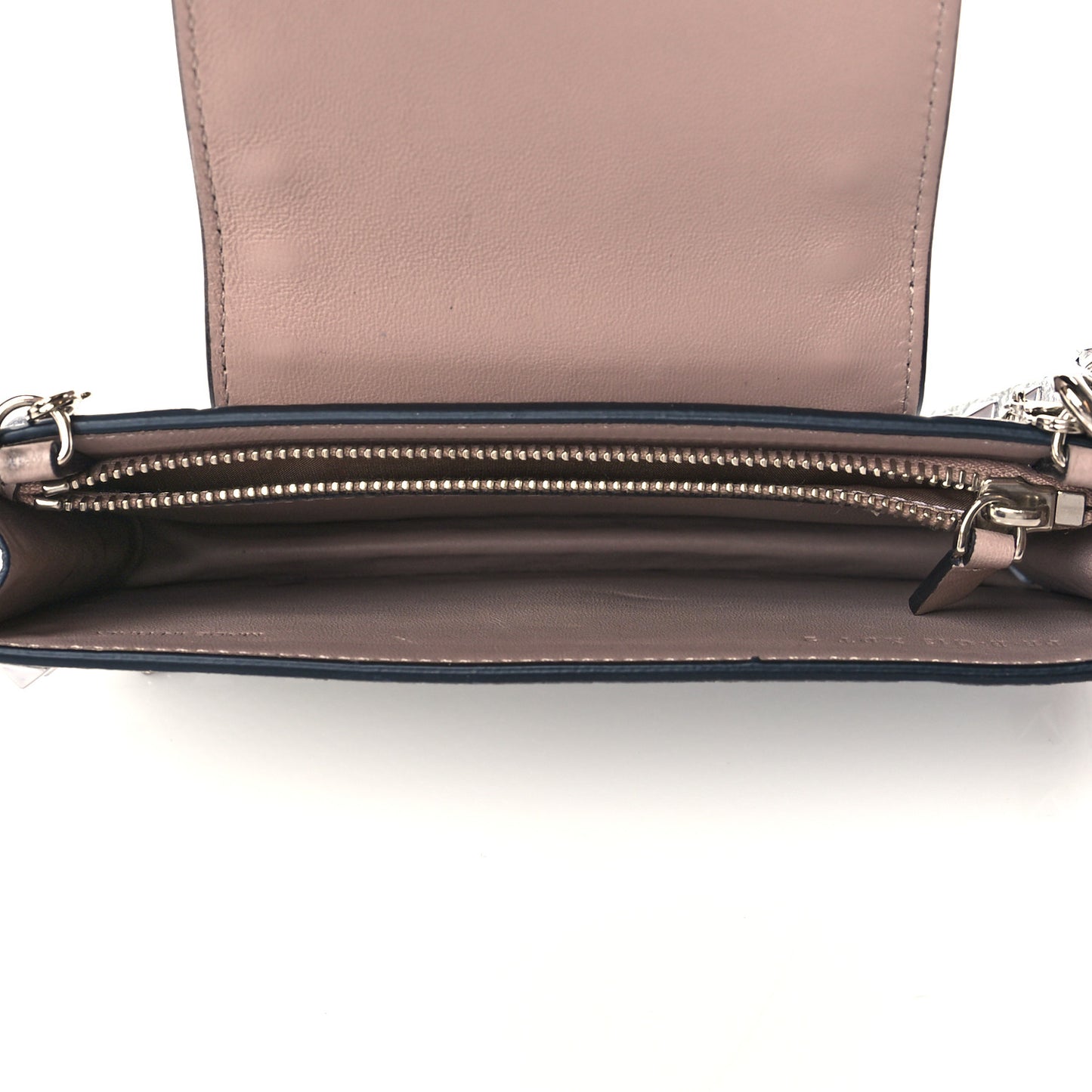 Metallic Pebbled Calfskin Rockstud Phone Case With Chain Silver