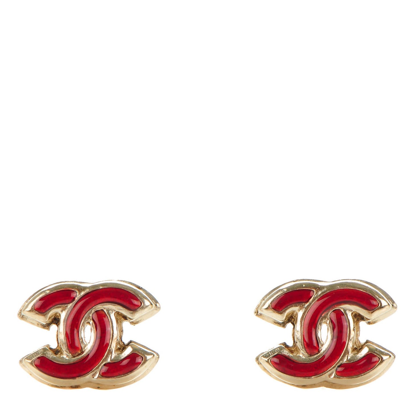 Enamel CC Earrings Red Light Gold