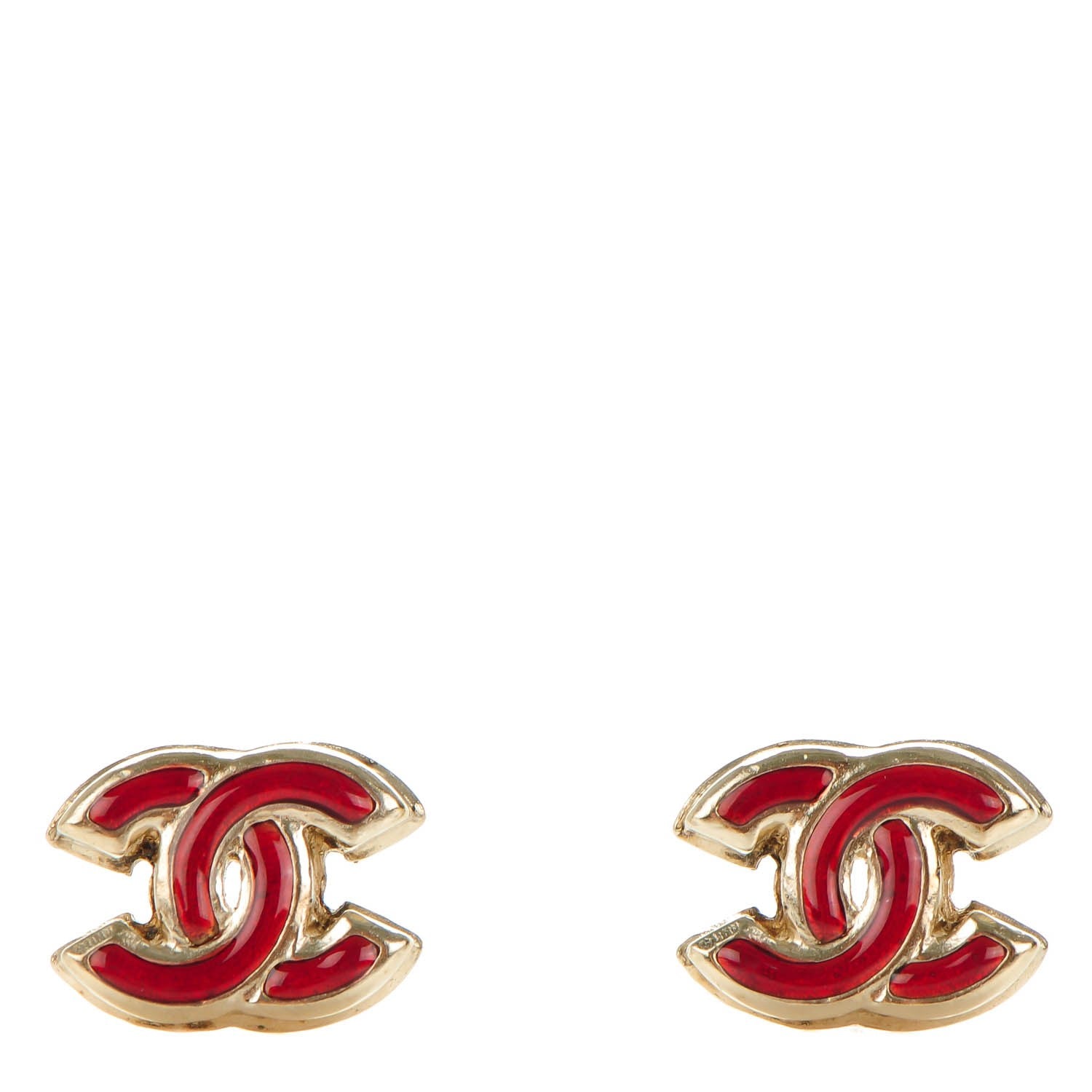 Chanel Enamel CC Earrings Red Light Gold 1 of 4